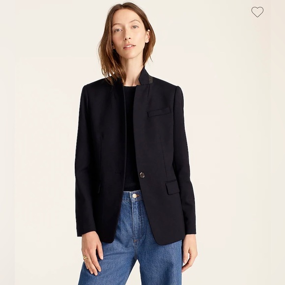 J. Crew Tall Regent Wool Flannel Blazer Dark Navy Fitted Lined Popped Collar EUC - Picture 1 of 16